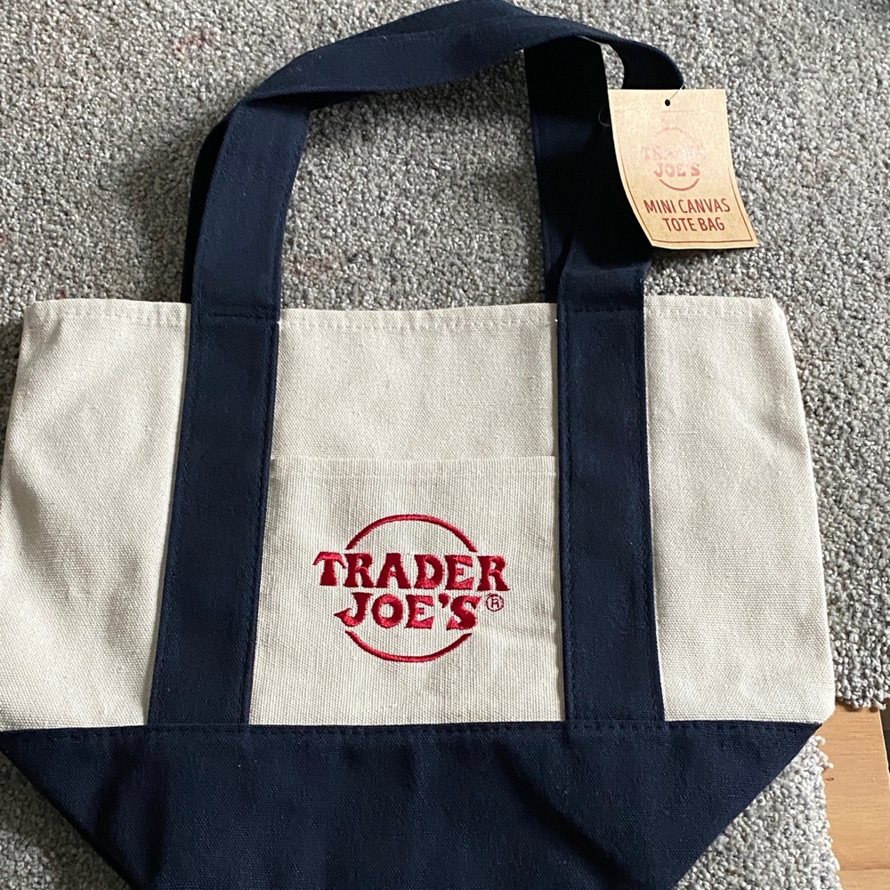 Trader Joe's Navy and Cream Canvas Tote Bag